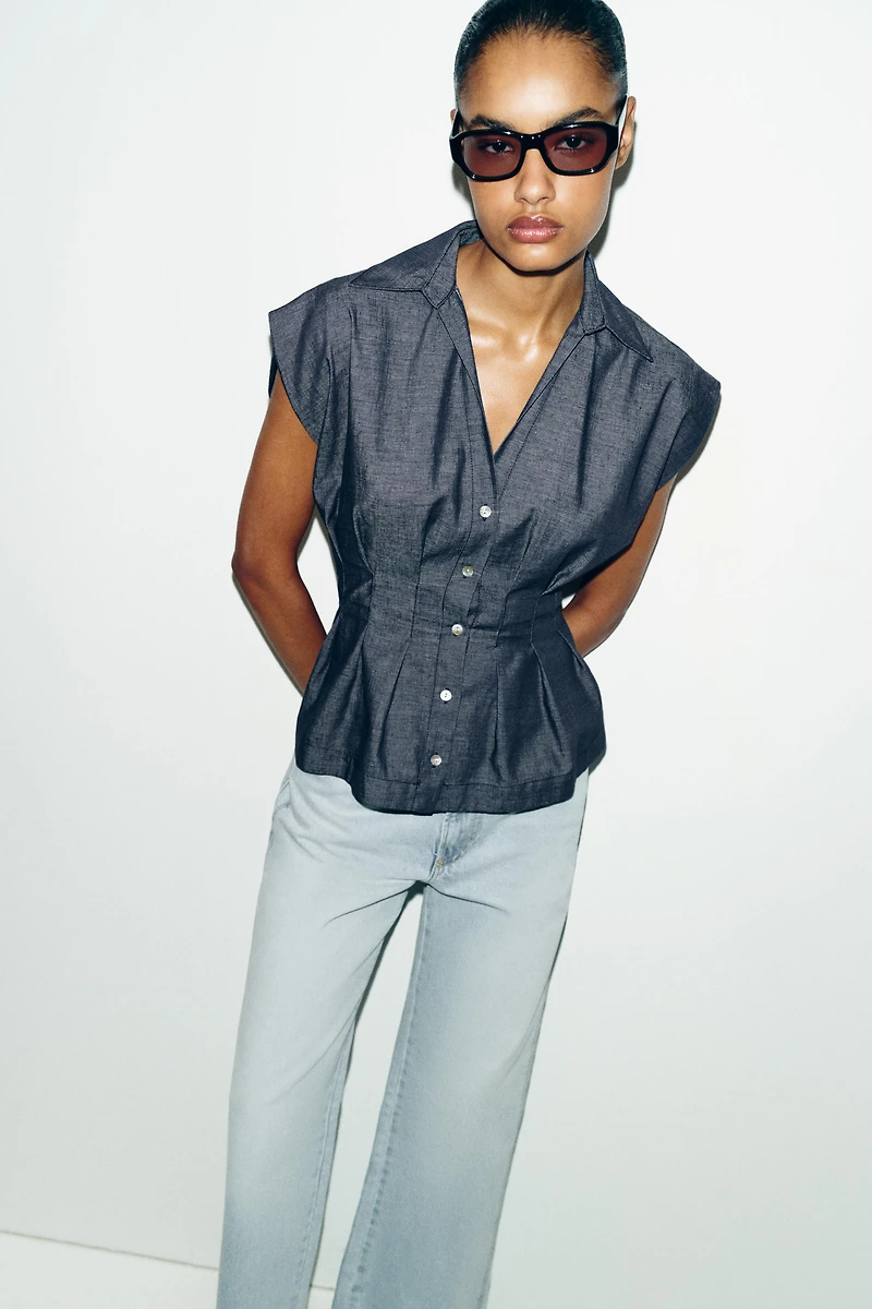 FITTED LINEN BLEND SHIRT WITH DARTS