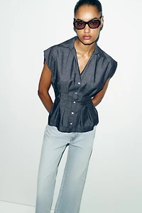 FITTED LINEN BLEND SHIRT WITH DARTS