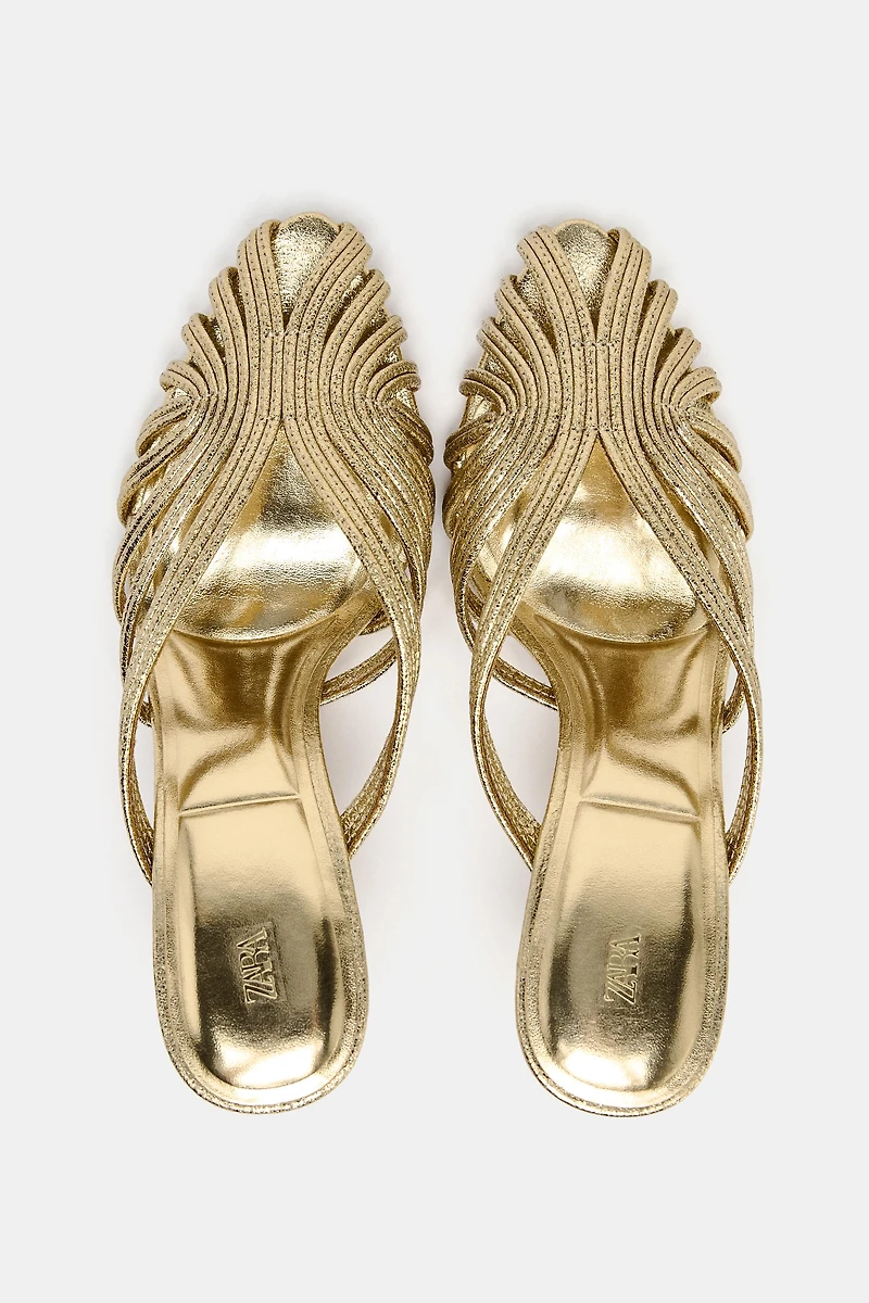 METALLIC EFFECT STILETTO HEEL SANDALS