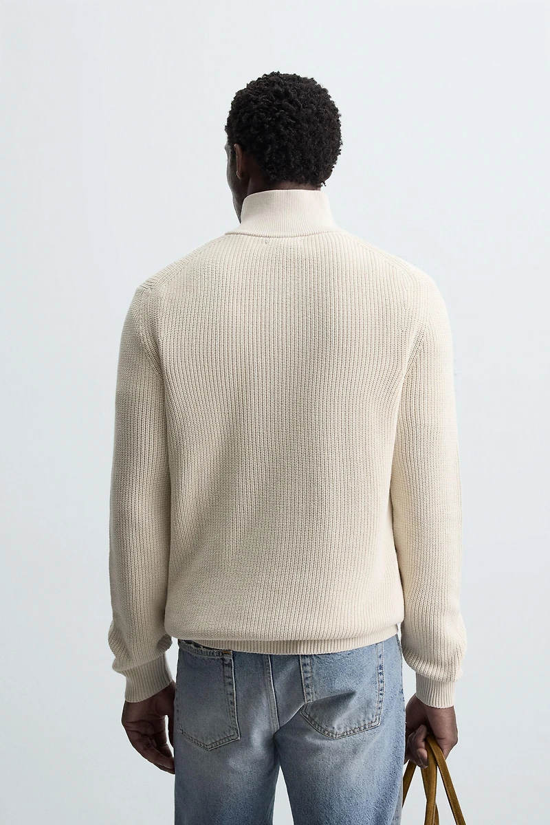 MOCK NECK ZIP-UP SWEATER