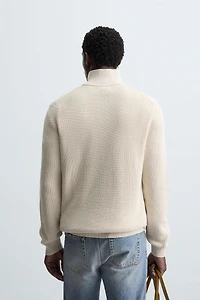 MOCK NECK ZIP-UP SWEATER