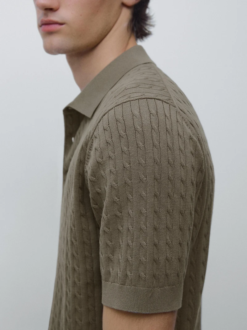 100% cotton cable-knit polo shirt