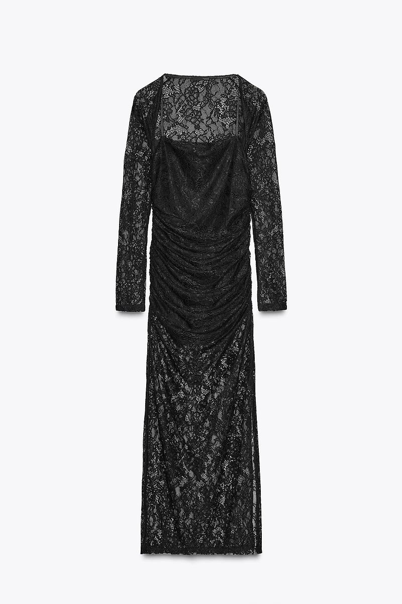 ROBE MIDI EN DENTELLE À MANCHONS