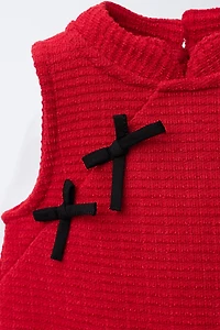 CONTRAST BOW TEXTURED DRESS