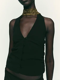RUCHED HALTER VEST TOP