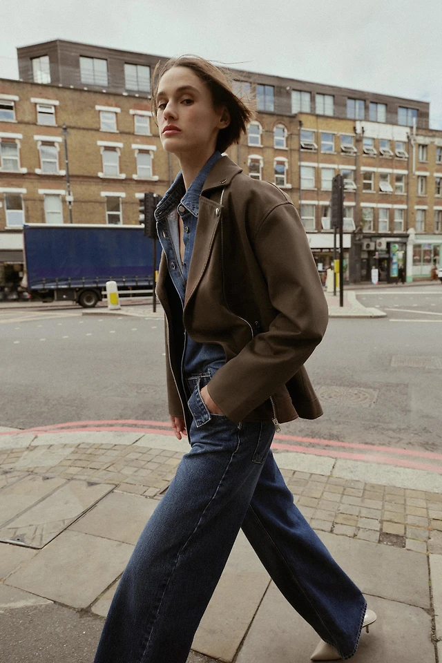 Zara FAUX SUEDE BIKER JACKET Square One