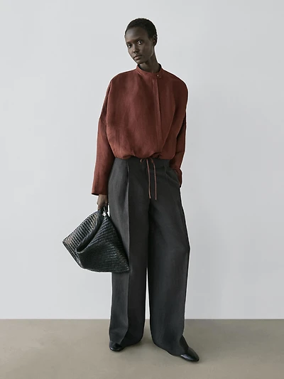 Flowing linen suit trousers