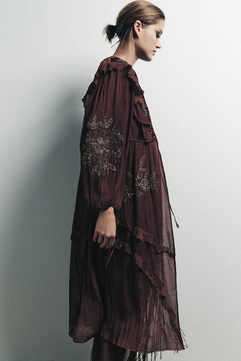 TOP BIMATIÈRE EN CRÊPE GEORGETTE À PAILLETTES