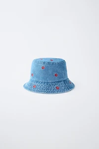 EMBROIDERED CRAB DENIM BUCKET HAT