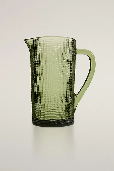 RAISED DESIGN GLASS PITCHER