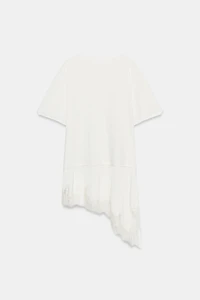 T-SHIRT EN MATIÈRES VARIÉES ET DENTELLE À COL TUNISIEN