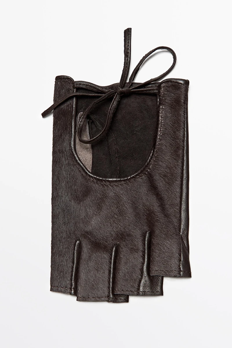 Gants style motard en cuir et fourrure