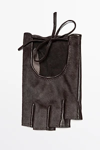 Gants style motard en cuir et fourrure
