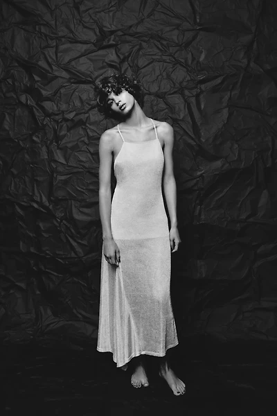 METALLIC THREAD MIDI DRESS
