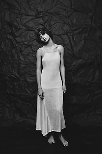 METALLIC THREAD MIDI DRESS