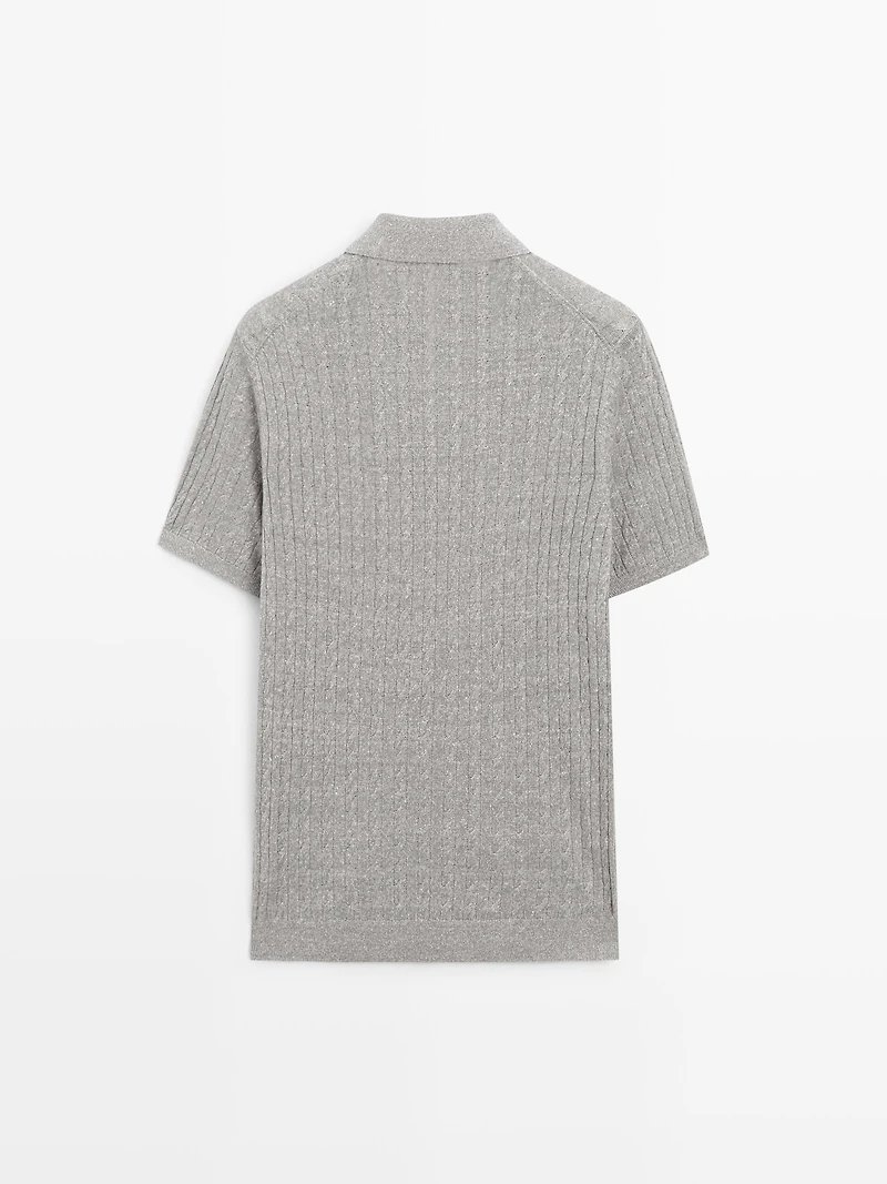 Cotton and linen cable-knit polo sweater