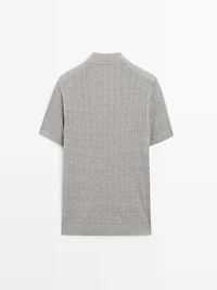 Cotton and linen cable-knit polo sweater