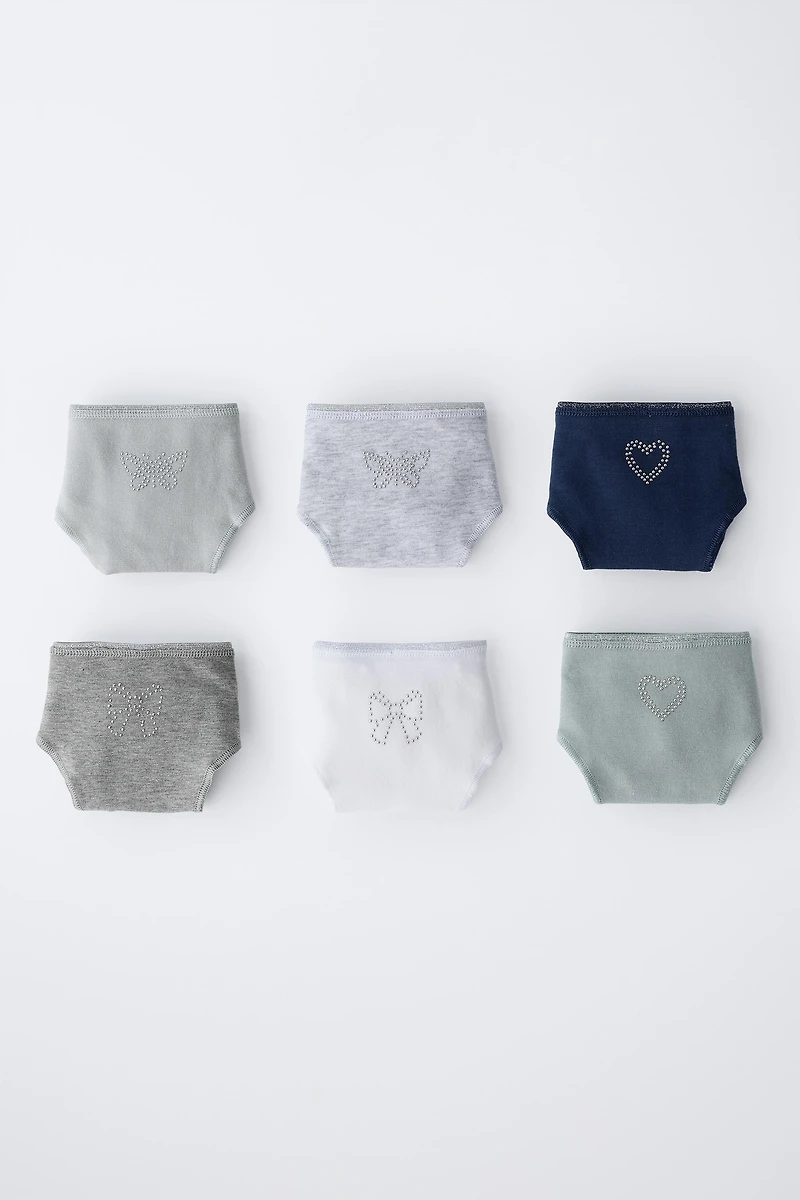 6-14 ANS/ LOT DE SIX CULOTTES À STRASS ET FORMES