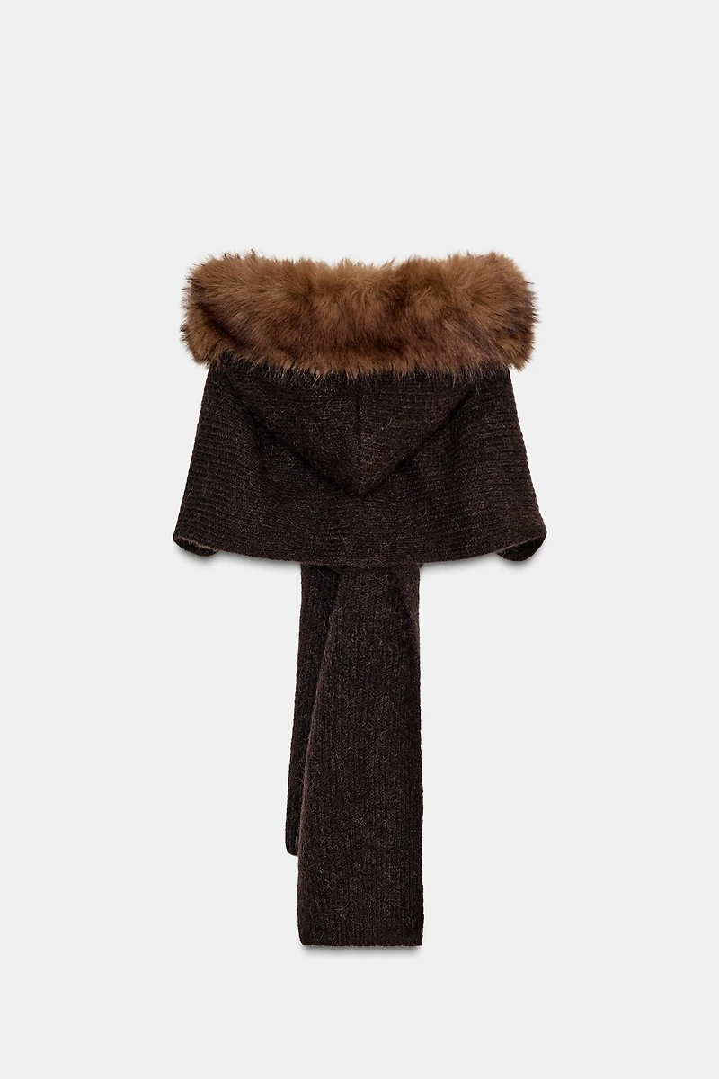FAUX FUR SCARF HOOD