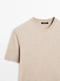 Short-sleeve wool blend knit sweater