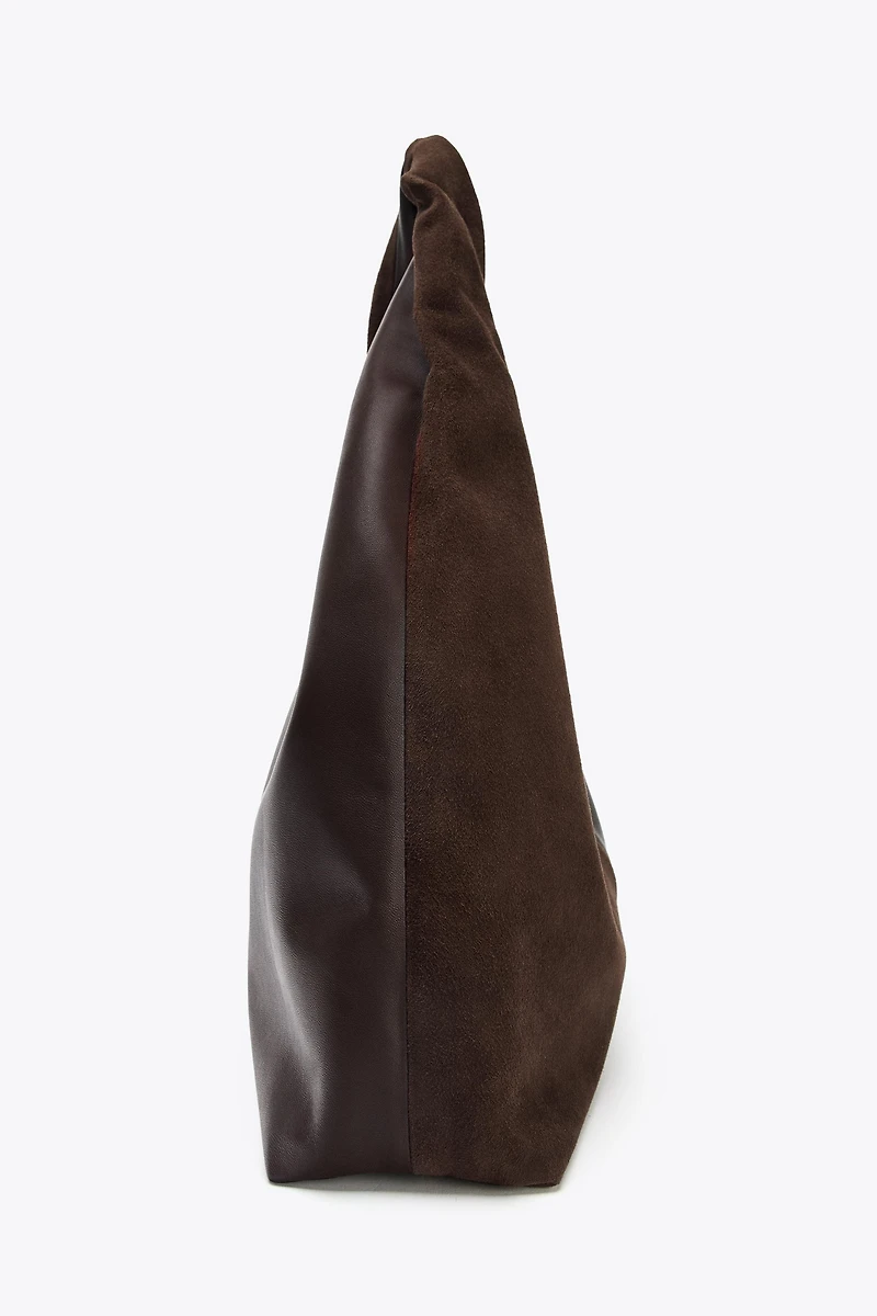 CONTRAST LEATHER SHOULDER BAG