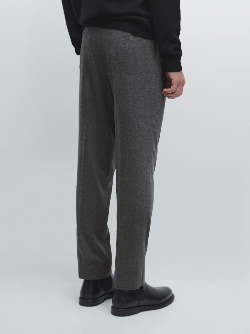 Pantalon à pinces en flanelle de laine mélangée