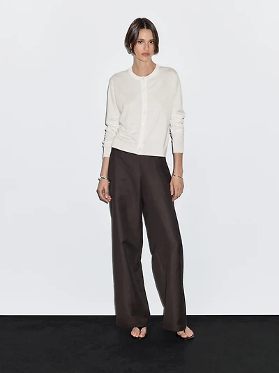 Wool blend knit cardigan with crew neck