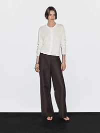 Wool blend knit cardigan with crew neck