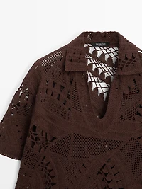 Cotton blend crochet polo T-shirt