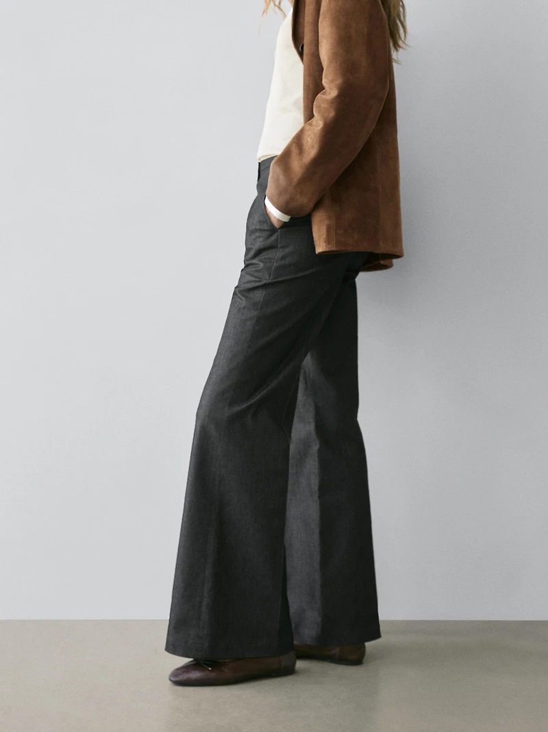 Pantalon flare effet denim