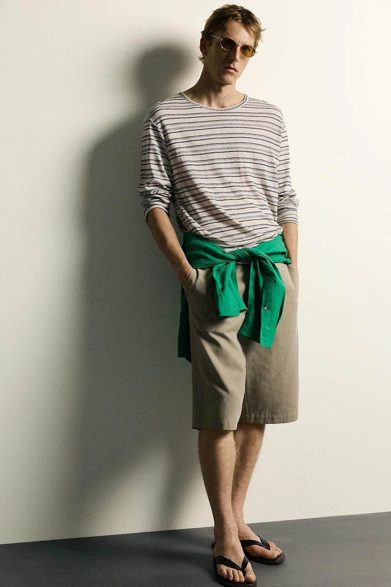 VISCOSE-LINEN STRIPED T-SHIRT