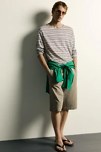 VISCOSE-LINEN STRIPED T-SHIRT