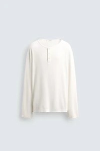 BUTTON-NECK GRID T-SHIRT