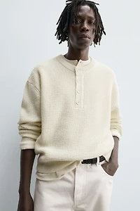 RELAXED FIT BUTTON-NECK SWEATER