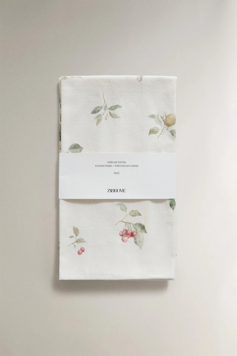 LOT TORCHONS CUISINE COTON FLEURS (LOT DE 2)