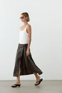 Nappa leather midi skirt with tie detail