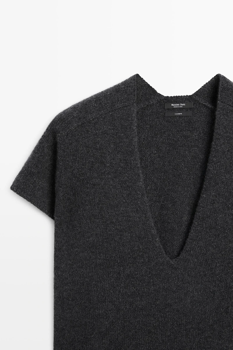 Pull en maille 100 % cachemire à manches courtes