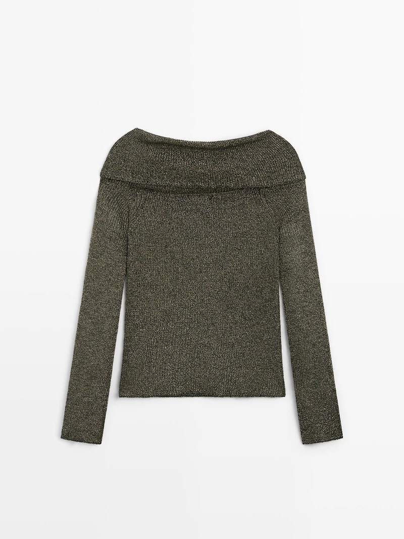 Pull en maille à épaules dénudées et finition métallisée