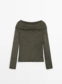 Pull en maille à épaules dénudées et finition métallisée