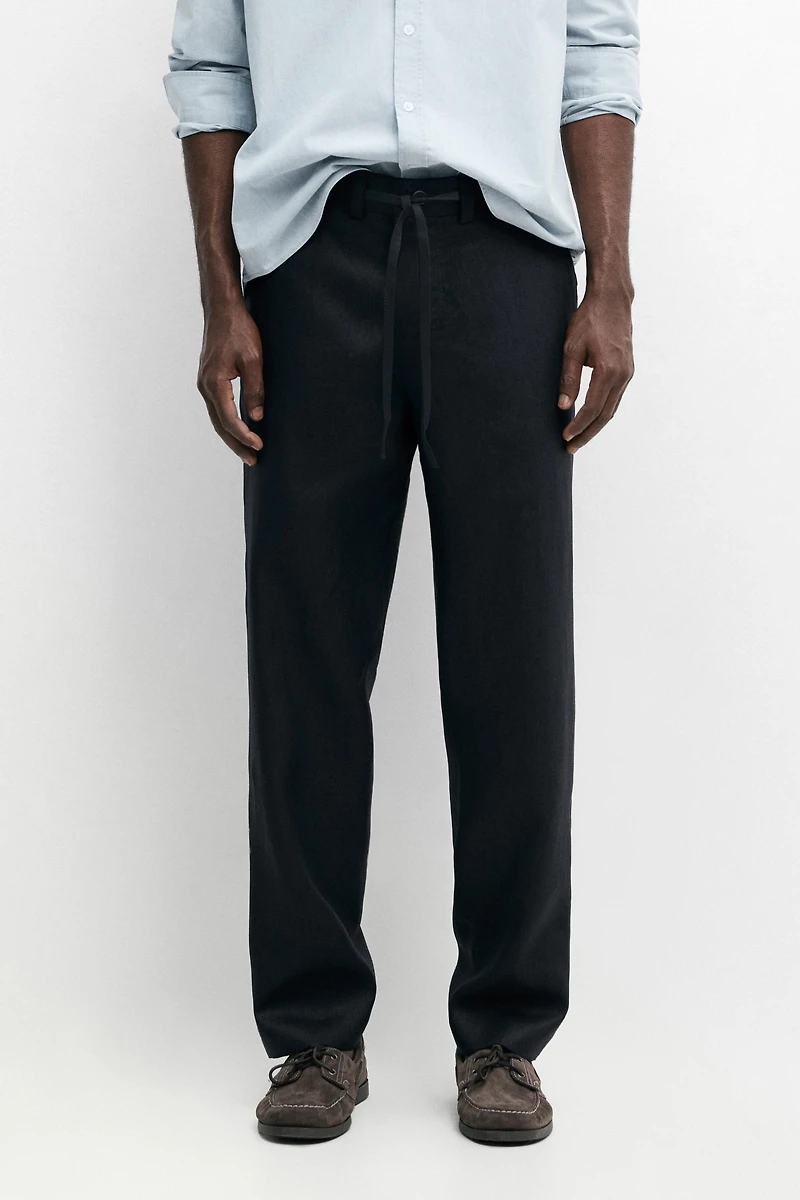 100% linen trousers with elasticated waist