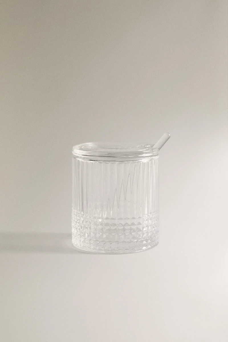 SUGAR BOWL WITH A RAISED GEOMETRIC DESIGN