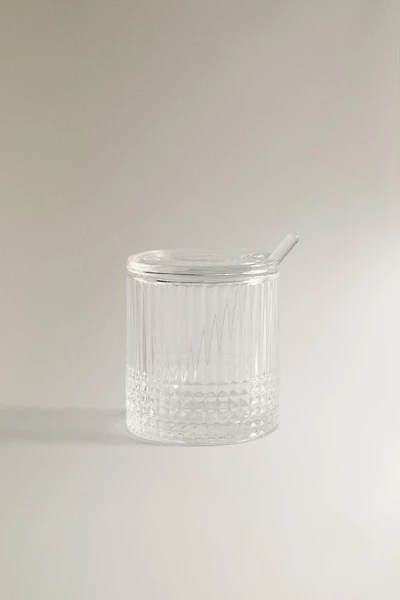 SUGAR BOWL WITH A RAISED GEOMETRIC DESIGN