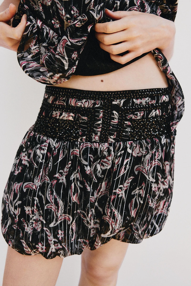 METALLIC THREAD SEQUIN PRINTED BALLOON SKIRT