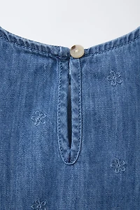 EMBROIDERED FLORAL DENIM TOP