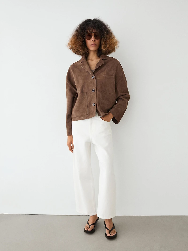 Flowing leather jacket with suede finish