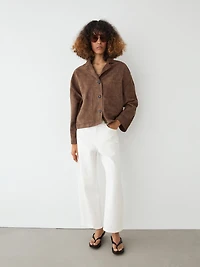 Flowing leather jacket with suede finish