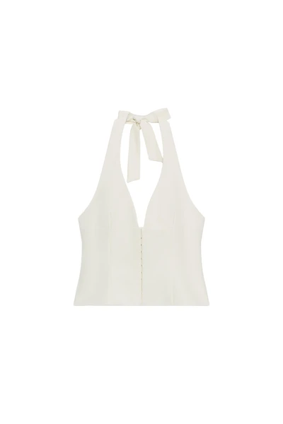 GINGHAM CORSET HALTER TOP