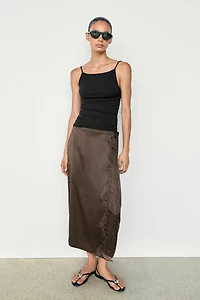 100% silk lace-detail pareo skirt