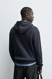 Waffle Texture Zip-Up Hoodie