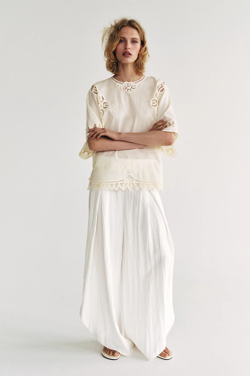 LINEN BLEND EMBROIDERED BLOUSE ZW COLLECTION